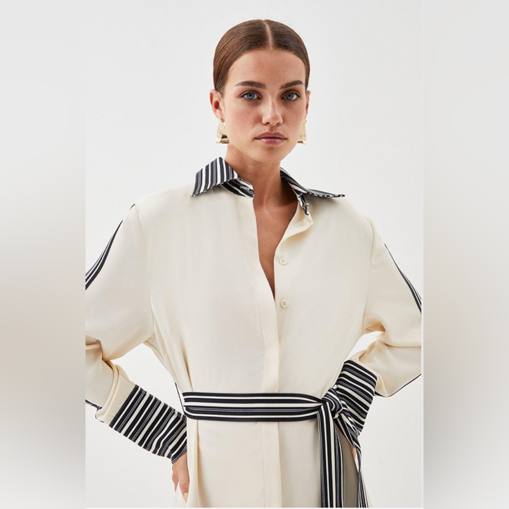 Karen Millen Cream Midi Shirtdress with Black Stripe Trim - Picture 16 of 16